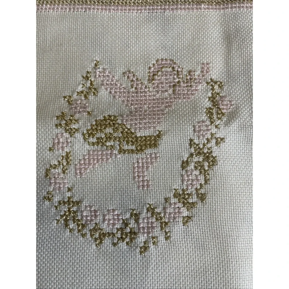 Vintage Lot Of 2 Handmade Cross Stitch Cherubs 11